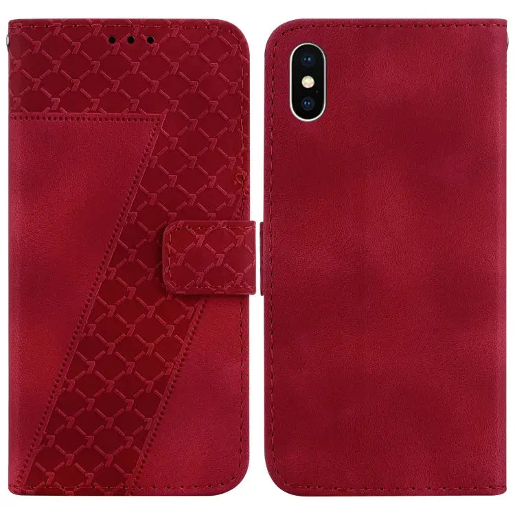Seven-shaped Embossed Leather Phone Case For iPhone X / XS For iPhone XR For iPhone XS Max - For iPhone X / XS / Red