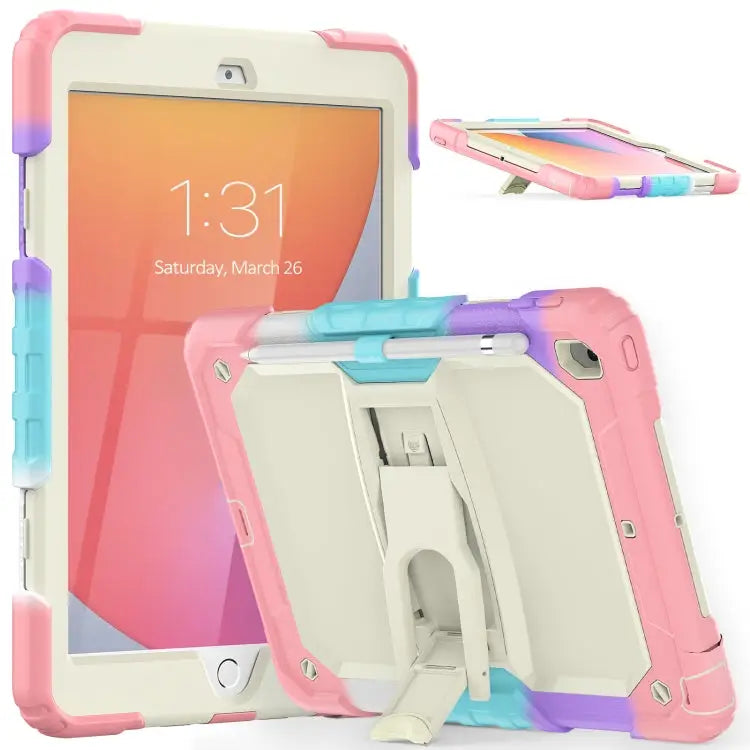 Shockproof Colorful Silica Gel + PC Protective Case with Holder & Shoulder Strap For iPad 10.2 2021 / 2020 / 2019