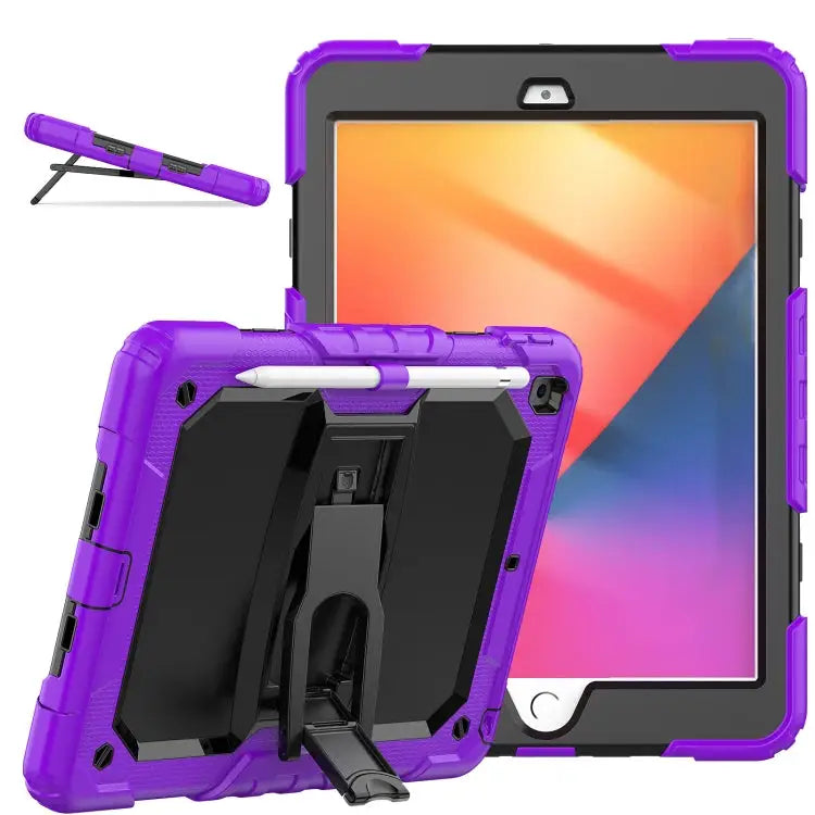 Shockproof Colorful Silica Gel + PC Protective Case with Holder & Shoulder Strap For iPad 10.2 2021 / 2020 / 2019