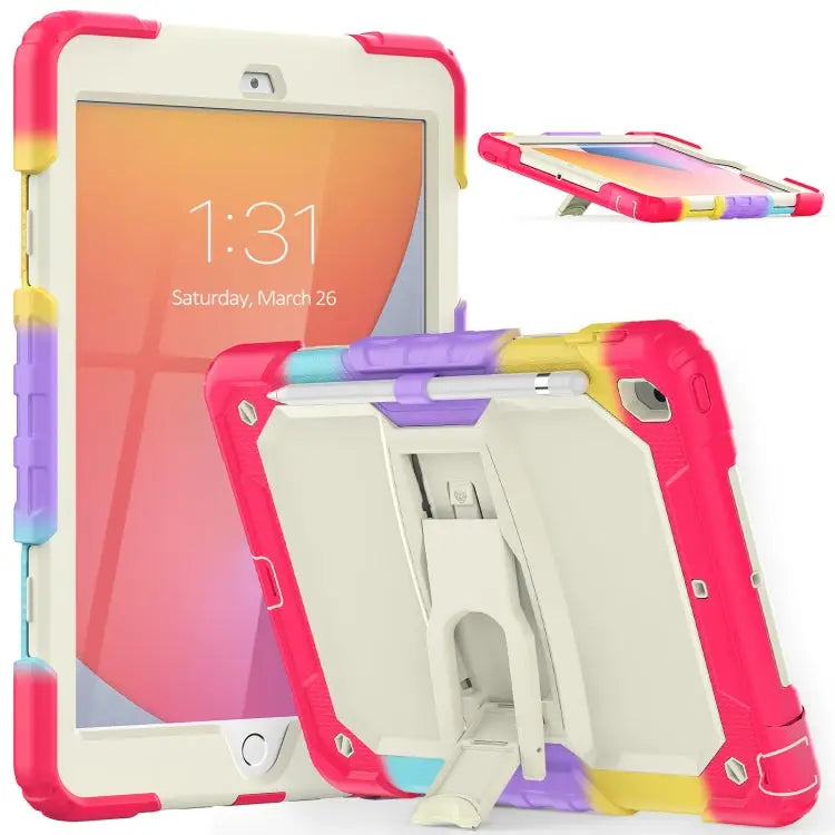 Shockproof Colorful Silica Gel + PC Protective Case with Holder & Shoulder Strap For iPad 10.2 2021 / 2020 / 2019