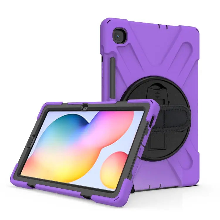 Shockproof Colorful Silicone + PC Protective Case with Holder & Shoulder Strap & Hand Strap & Pen Slot For Samsung