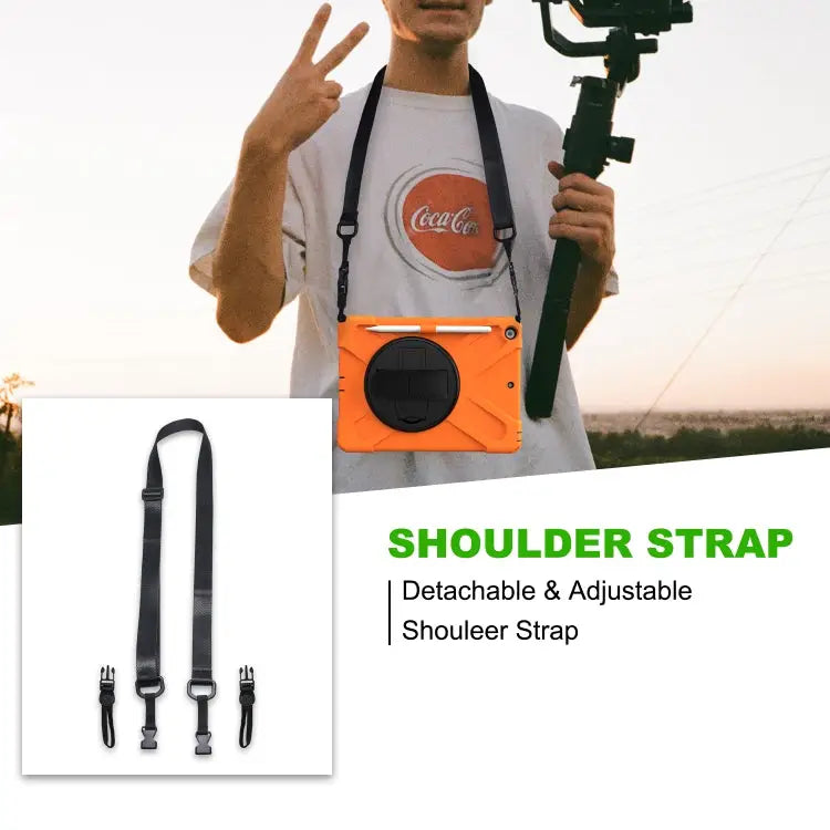 Shockproof Colorful Silicone + PC Protective Case with Holder & Shoulder Strap & Hand Strap & Pen Slot For iPad 10.2