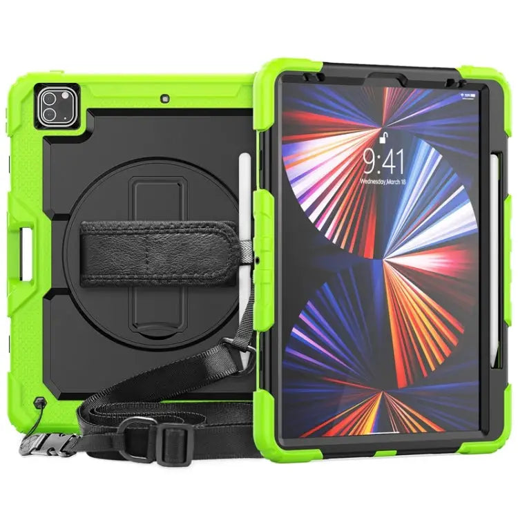 Shockproof Colorful Silicone + PC Protective Case with Holder & Shoulder Strap & Hand Strap & Pen Slot For iPad Pro