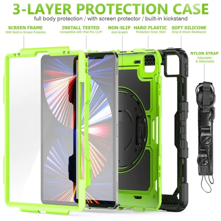 Shockproof Colorful Silicone + PC Protective Case with Holder & Shoulder Strap & Hand Strap & Pen Slot For iPad Pro