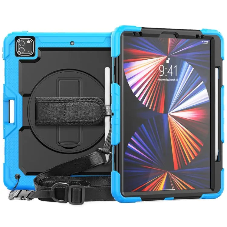 Shockproof Colorful Silicone + PC Protective Case with Holder & Shoulder Strap & Hand Strap & Pen Slot For iPad Pro