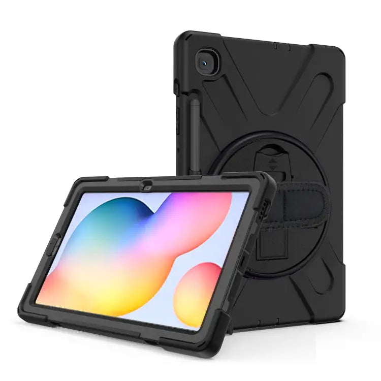 Shockproof Colorful Silicone + PC Protective Case with Holder & Shoulder Strap & Hand Strap & Pen Slot For Samsung