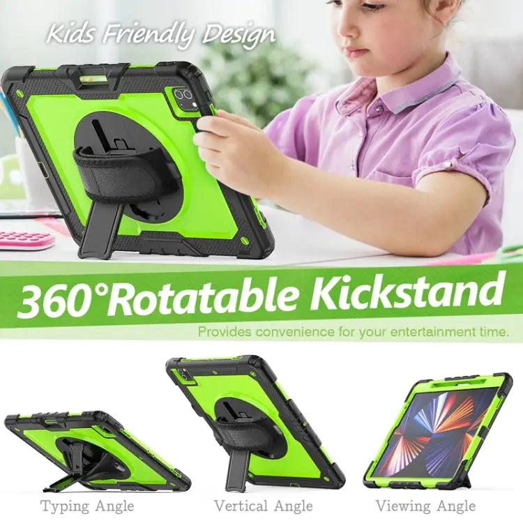 Shockproof Colorful Silicone + PC Protective Case with Holder & Shoulder Strap & Hand Strap & Pen Slot For iPad Pro