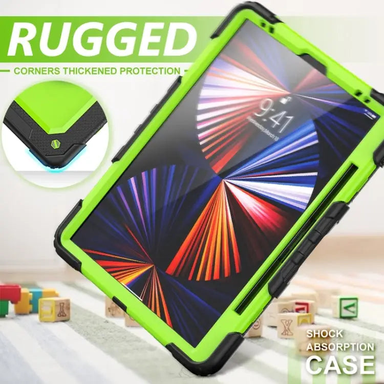 Shockproof Colorful Silicone + PC Protective Case with Holder & Shoulder Strap & Hand Strap & Pen Slot For iPad Pro