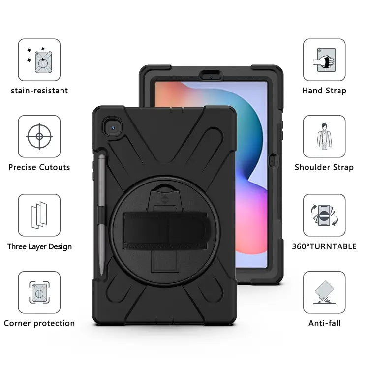 Shockproof Colorful Silicone + PC Protective Case with Holder & Shoulder Strap & Hand Strap & Pen Slot For Samsung
