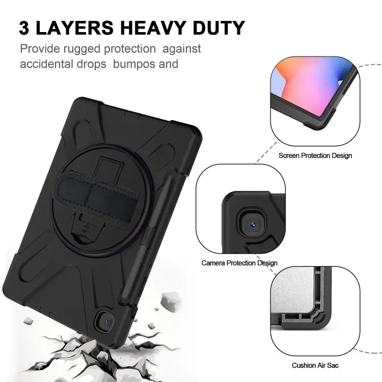 Shockproof Colorful Silicone + PC Protective Case with Holder & Shoulder Strap & Hand Strap & Pen Slot For Samsung