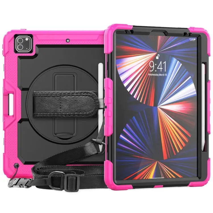Shockproof Colorful Silicone + PC Protective Case with Holder & Shoulder Strap & Hand Strap & Pen Slot For iPad Pro