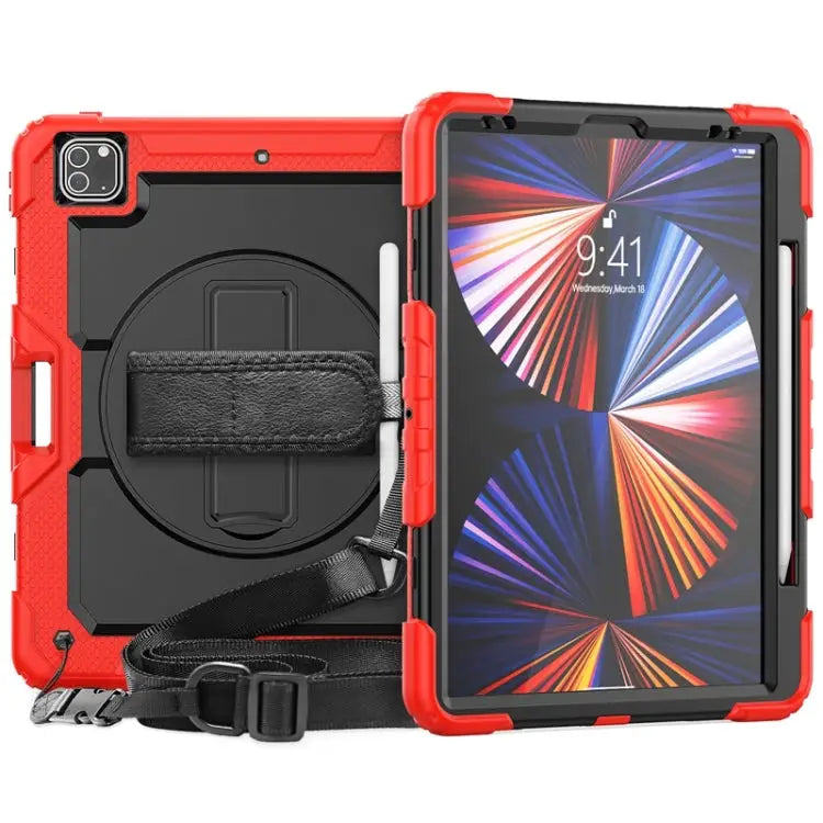 Shockproof Colorful Silicone + PC Protective Case with Holder & Shoulder Strap & Hand Strap & Pen Slot For iPad Pro