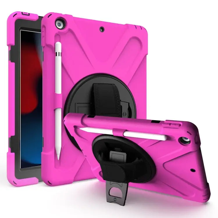 Shockproof Colorful Silicone + PC Protective Case with Holder & Shoulder Strap & Hand Strap & Pen Slot For iPad 10.2
