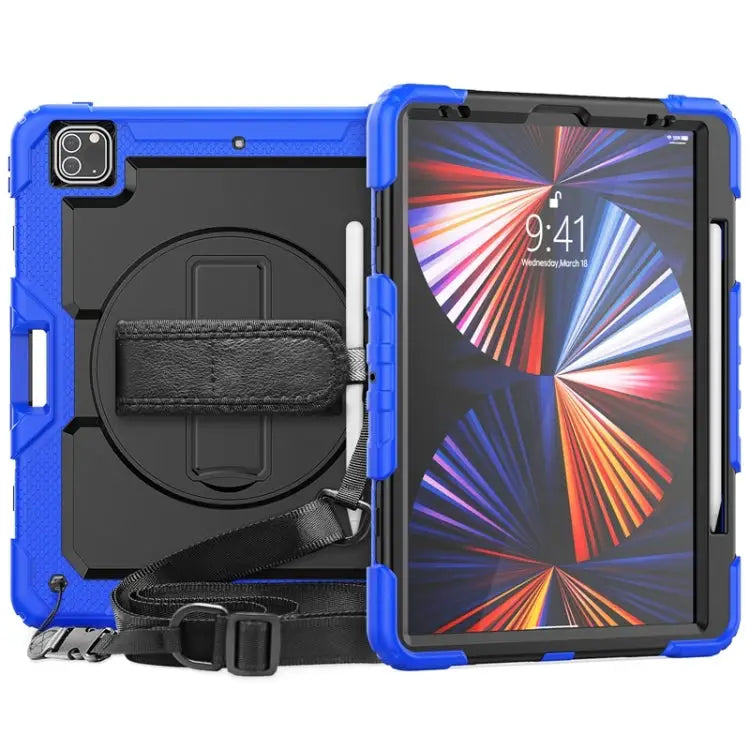Shockproof Colorful Silicone + PC Protective Case with Holder & Shoulder Strap & Hand Strap & Pen Slot For iPad Pro