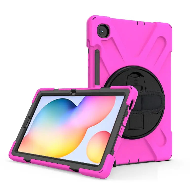 Shockproof Colorful Silicone + PC Protective Case with Holder & Shoulder Strap & Hand Strap & Pen Slot For Samsung