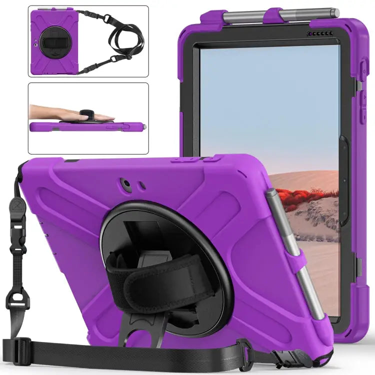Shockproof Colorful Silicone + PC Protective Case with Holder & Shoulder Strap & Hand Strap & Pen Slot For iPad 10.2