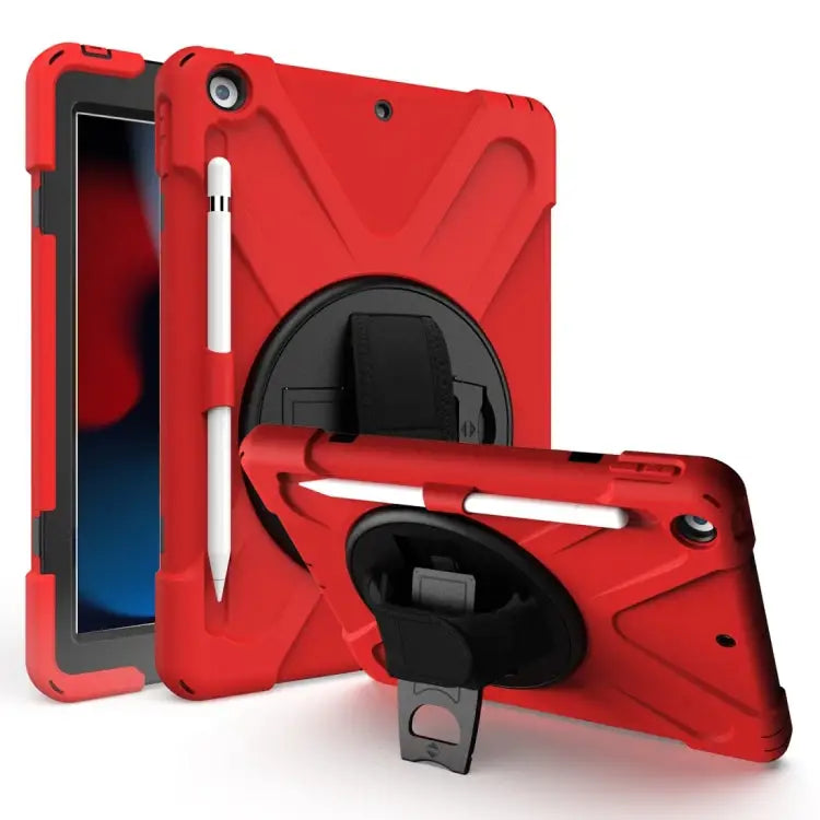 Shockproof Colorful Silicone + PC Protective Case with Holder & Shoulder Strap & Hand Strap & Pen Slot For iPad 10.2