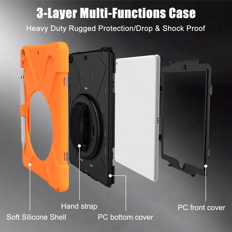 Shockproof Colorful Silicone + PC Protective Case with Holder & Shoulder Strap & Hand Strap & Pen Slot For iPad 10.2