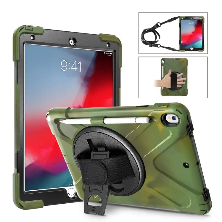 Shockproof Colorful Silicone + PC Protective Case with Holder & Shoulder Strap & Hand Strap & Pen Slot For iPad Pro