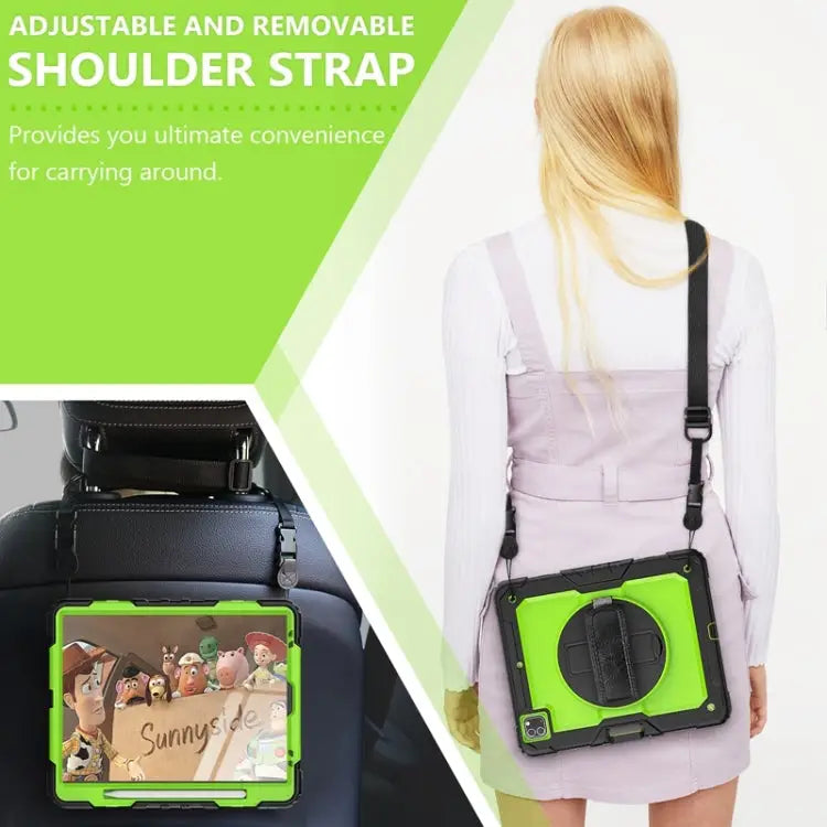 Shockproof Colorful Silicone + PC Protective Case with Holder & Shoulder Strap & Hand Strap & Pen Slot For iPad Pro