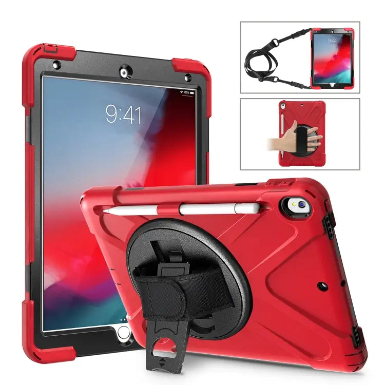 Shockproof Colorful Silicone + PC Protective Case with Holder & Shoulder Strap & Hand Strap & Pen Slot For iPad Pro
