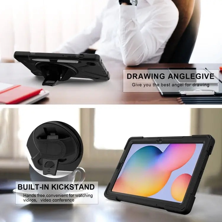 Shockproof Colorful Silicone + PC Protective Case with Holder & Shoulder Strap & Hand Strap & Pen Slot For Samsung