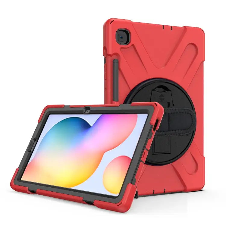 Shockproof Colorful Silicone + PC Protective Case with Holder & Shoulder Strap & Hand Strap & Pen Slot For Samsung