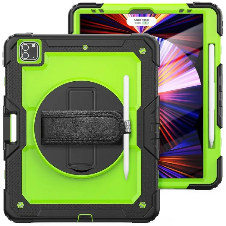 Shockproof Colorful Silicone + PC Protective Case with Holder & Shoulder Strap & Hand Strap & Pen Slot For iPad Pro