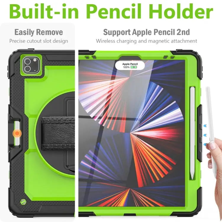 Shockproof Colorful Silicone + PC Protective Case with Holder & Shoulder Strap & Hand Strap & Pen Slot For iPad Pro