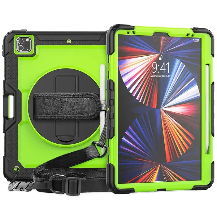 Shockproof Colorful Silicone + PC Protective Case with Holder & Shoulder Strap & Hand Strap & Pen Slot For iPad Pro