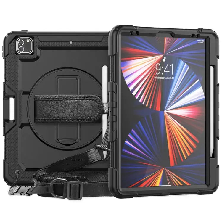 Shockproof Colorful Silicone + PC Protective Case with Holder & Shoulder Strap & Hand Strap & Pen Slot For iPad Pro
