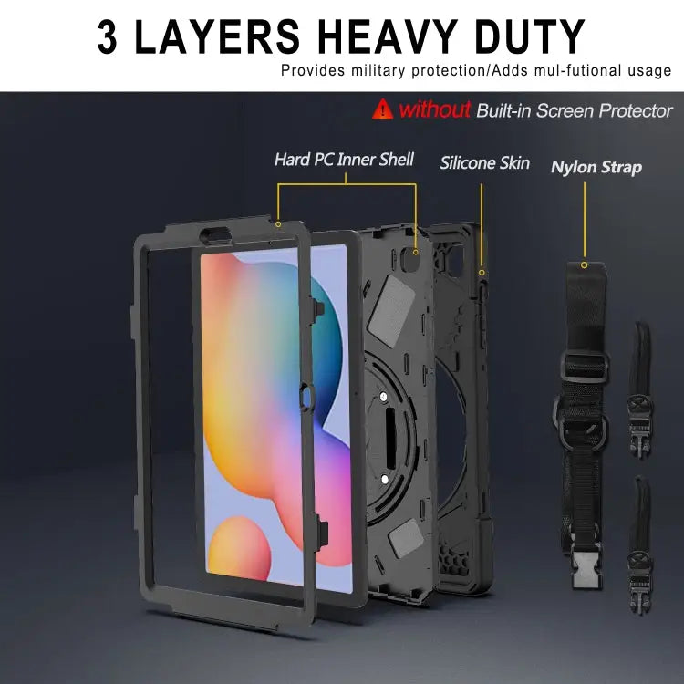 Shockproof Colorful Silicone + PC Protective Case with Holder & Shoulder Strap & Hand Strap & Pen Slot For Samsung