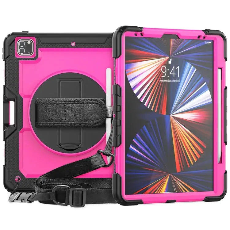 Shockproof Colorful Silicone + PC Protective Case with Holder & Shoulder Strap & Hand Strap & Pen Slot For iPad Pro