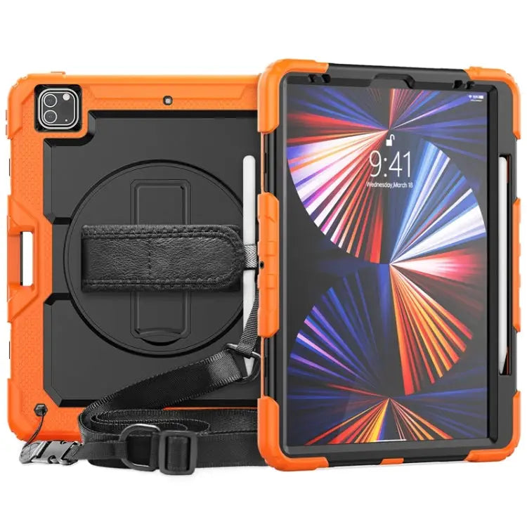 Shockproof Colorful Silicone + PC Protective Case with Holder & Shoulder Strap & Hand Strap & Pen Slot For iPad Pro