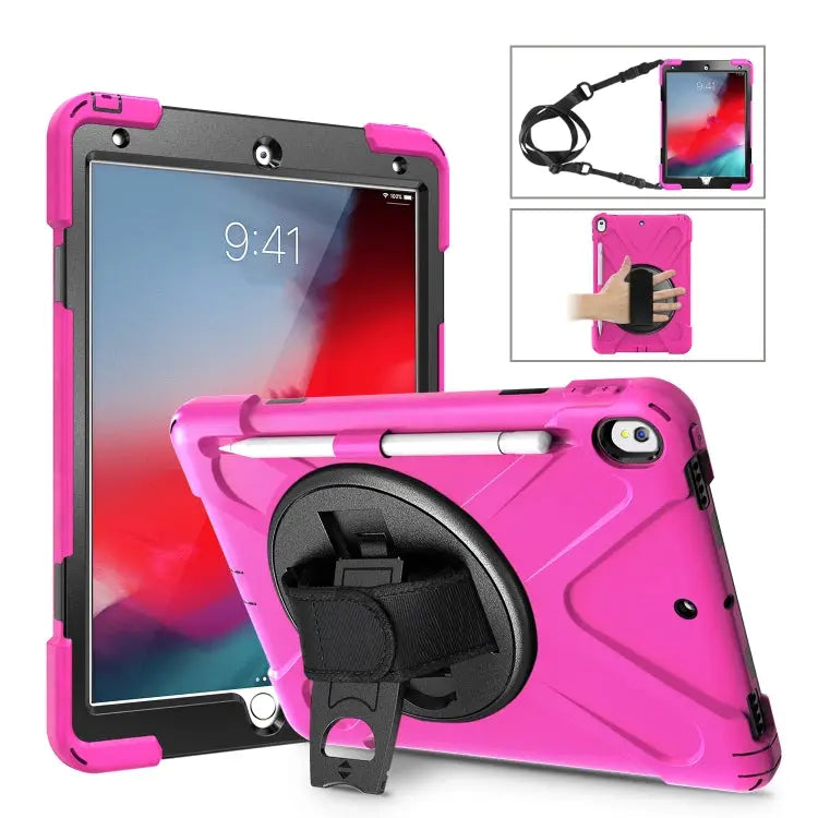 Shockproof Colorful Silicone + PC Protective Case with Holder & Shoulder Strap & Hand Strap & Pen Slot For iPad Pro