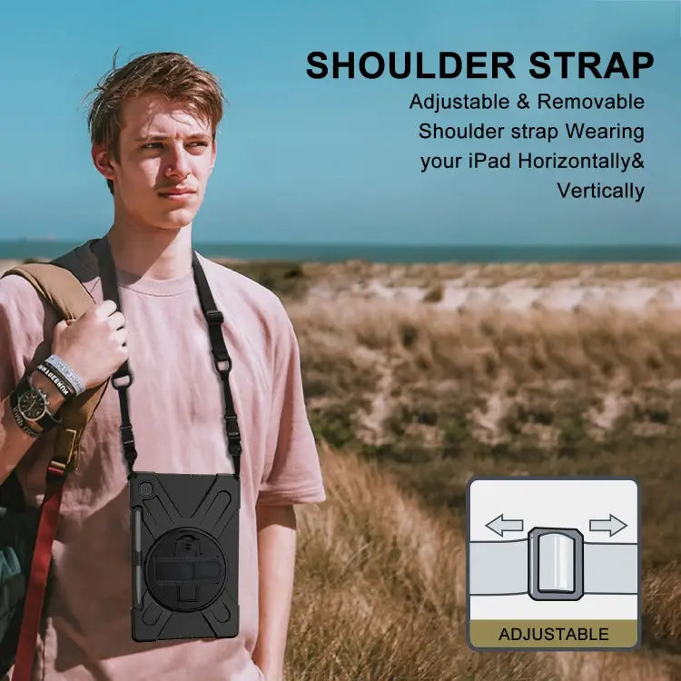 Shockproof Colorful Silicone + PC Protective Case with Holder & Shoulder Strap & Hand Strap & Pen Slot For Samsung