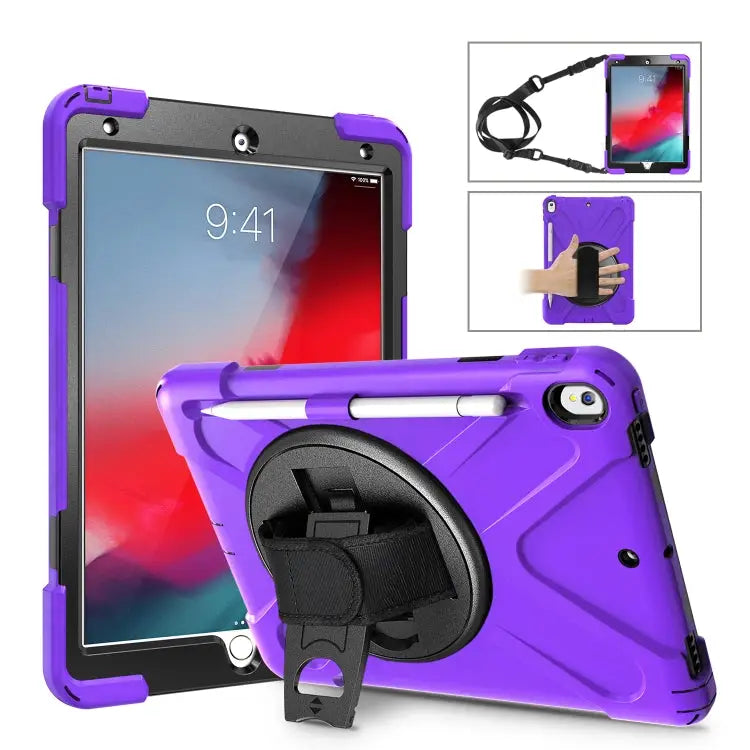 Shockproof Colorful Silicone + PC Protective Case with Holder & Shoulder Strap & Hand Strap & Pen Slot For iPad Pro