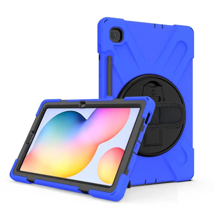Shockproof Colorful Silicone + PC Protective Case with Holder & Shoulder Strap & Hand Strap & Pen Slot For Samsung