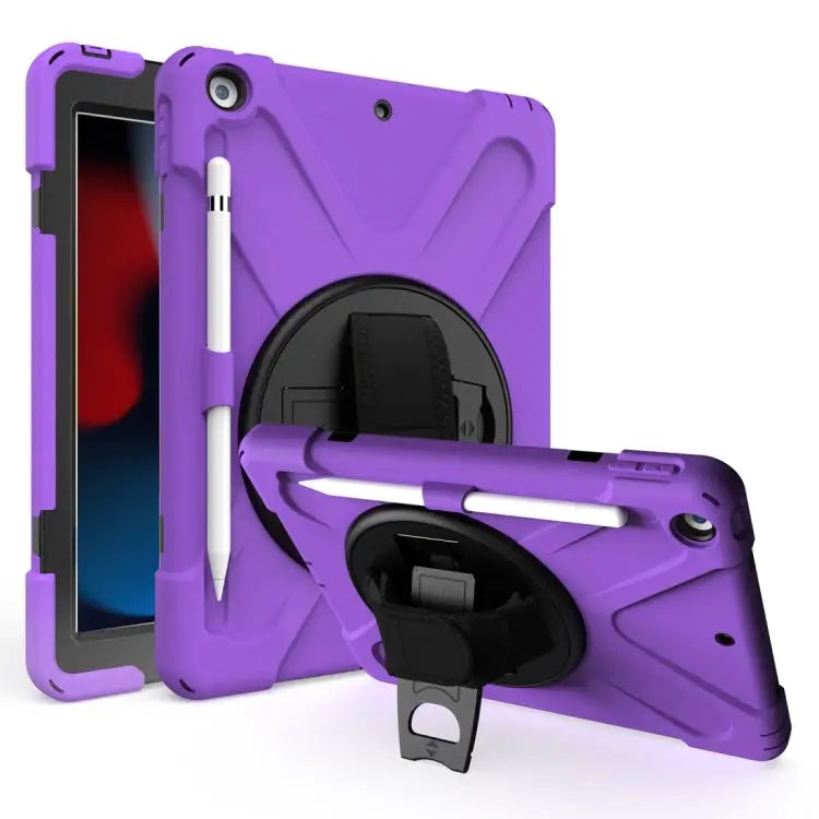 Shockproof Colorful Silicone + PC Protective Case with Holder & Shoulder Strap & Hand Strap & Pen Slot For iPad 10.2