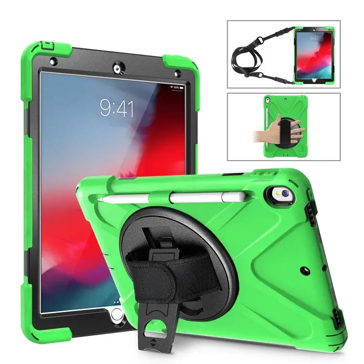 Shockproof Colorful Silicone + PC Protective Case with Holder & Shoulder Strap & Hand Strap & Pen Slot For iPad Pro