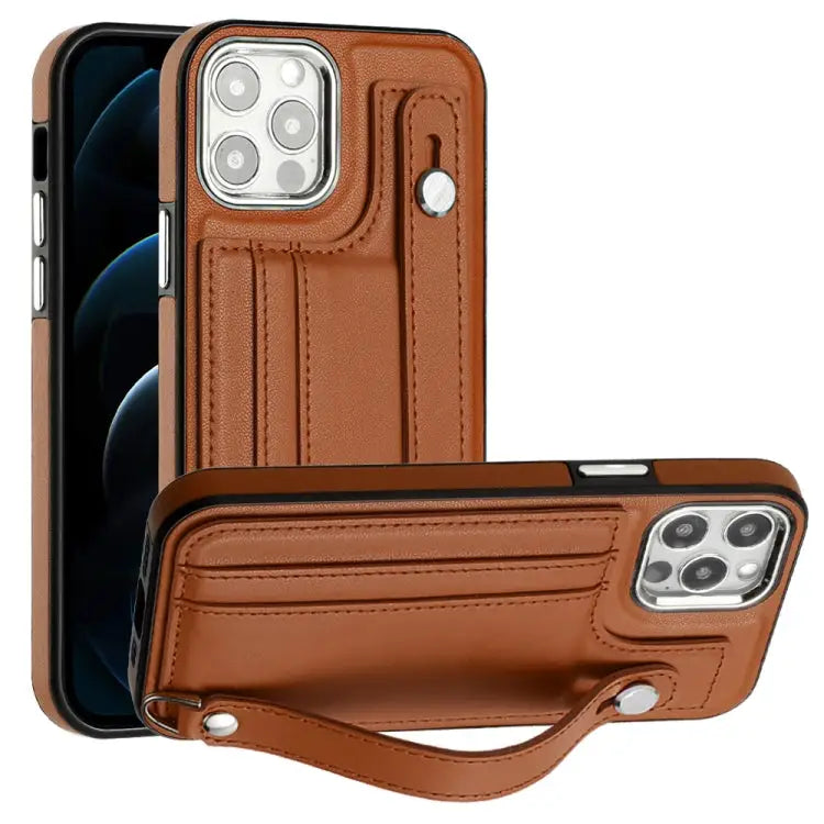 Shockproof Leather Phone Case with Wrist Strap For iPhone 13 For iPhone 13 Pro For iPhone 13 Pro Max For iPhone 12 / 12