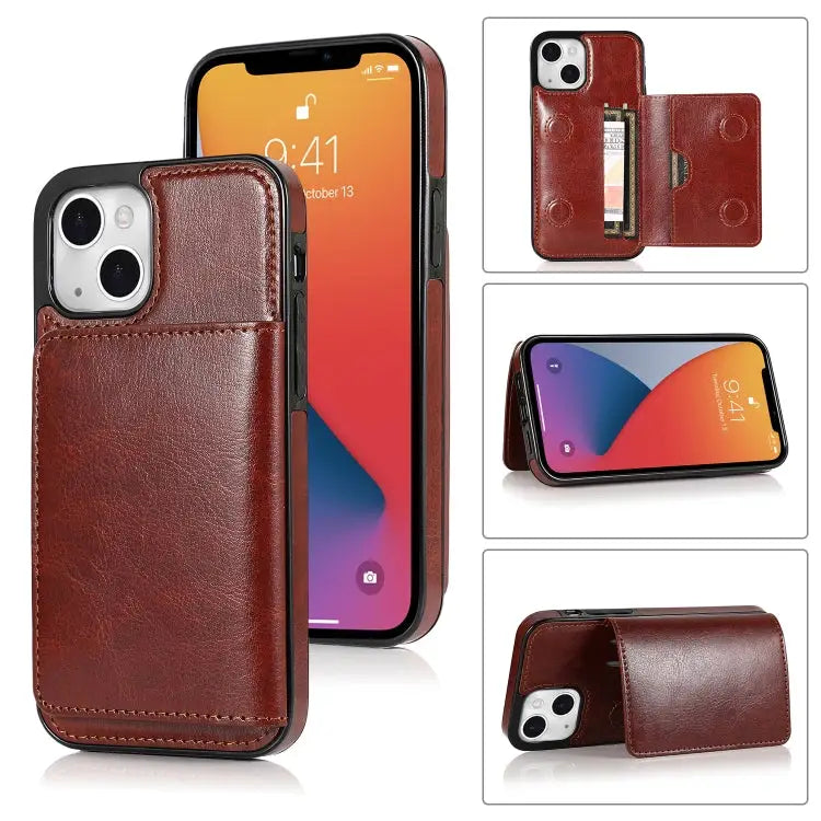 Shockproof PU + TPU Protective Case with Card Slots & Holder For iPhone 13 mini For iPhone 13 For iPhone 13 Pro