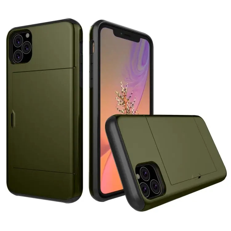 Shockproof Rugged Armor Protective Case with Card Slot - For iPhone 11 Pro Max / Army Green