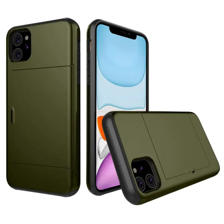 Shockproof Rugged Armor Protective Case with Card Slot - For iPhone 11 / Army Green