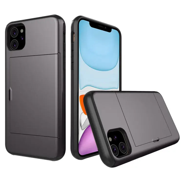 Shockproof Rugged Armor Protective Case with Card Slot - For iPhone 11 / Grey