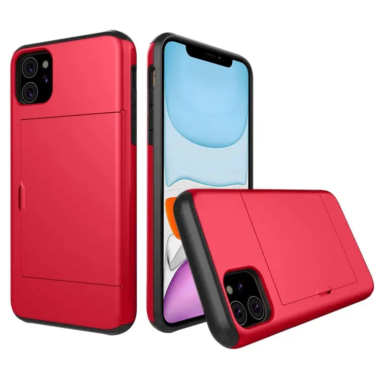 Shockproof Rugged Armor Protective Case with Card Slot - For iPhone 11 / Red