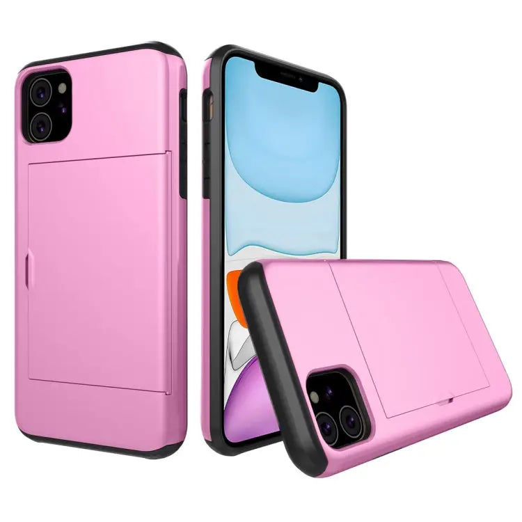 Shockproof Rugged Armor Protective Case with Card Slot - For iPhone 11 / Pink