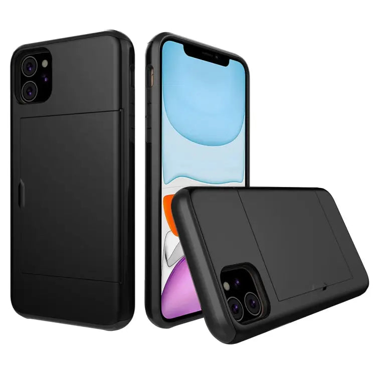 Shockproof Rugged Armor Protective Case with Card Slot - For iPhone 11 / Black