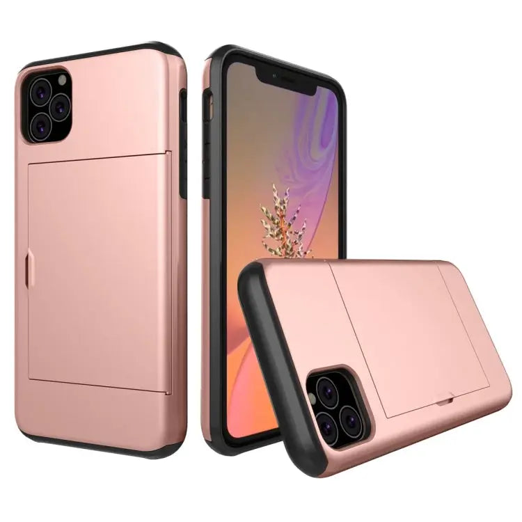 Shockproof Rugged Armor Protective Case with Card Slot - For iPhone 11 Pro Max / Rose Gold