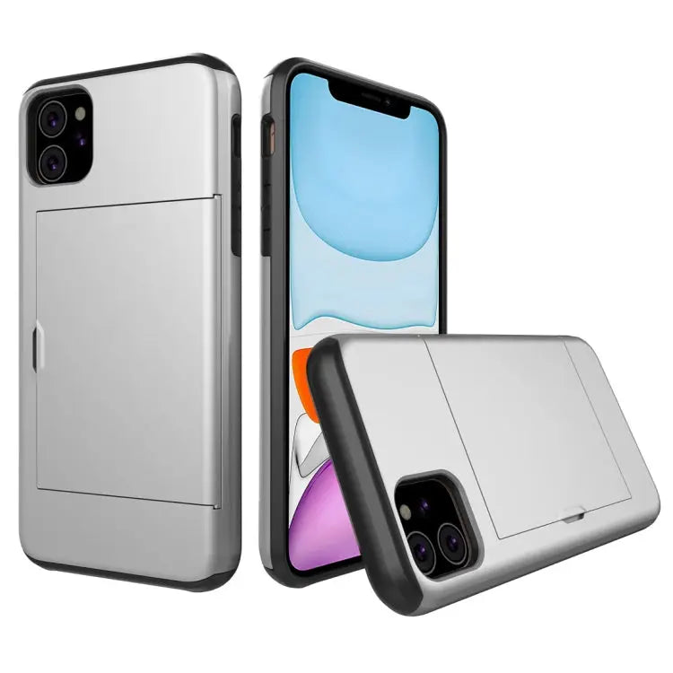 Shockproof Rugged Armor Protective Case with Card Slot - for iPhone 11 / Silver